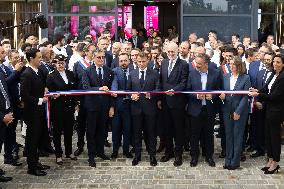 President Macron Visits EssilorLuxottica Laboratory - Wissous
