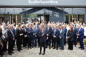 President Macron Visits EssilorLuxottica Laboratory - Wissous