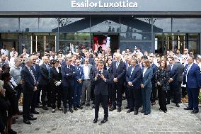 President Macron Visits EssilorLuxottica Laboratory - Wissous