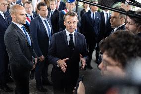 President Macron Visits EssilorLuxottica Laboratory - Wissous