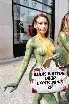 PETA Protests Exotic Skins Outside Vuitton in Paris