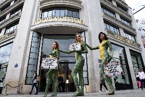 PETA Protests Exotic Skins Outside Vuitton in Paris