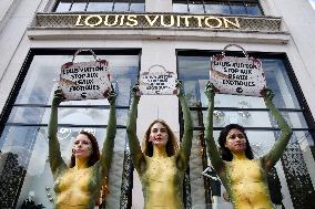 PETA Protests Exotic Skins Outside Vuitton in Paris