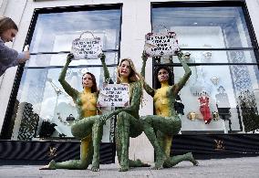 PETA Protests Exotic Skins Outside Vuitton in Paris