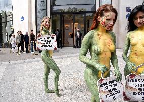 PETA Protests Exotic Skins Outside Vuitton in Paris