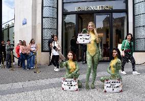 PETA Protests Exotic Skins Outside Vuitton in Paris