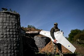 Ukrainian UAV pilots operate Domakha reconnaissance drone in Donetsk region