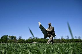 Ukrainian UAV pilots operate Domakha reconnaissance drone in Donetsk region
