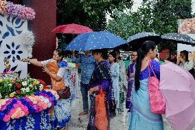 Devotees Pray at Buddha Temple - India