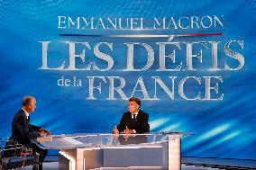 Emmanuel Macron on a special program of TF1 - Saint Denis