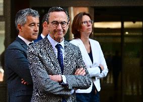 Emmanuel Macron visite l'Etat major interministériel de lutte contre la criminalité organisée (EMCO), à Nanterre