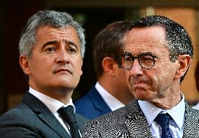 Emmanuel Macron visite l'Etat major interministériel de lutte contre la criminalité organisée (EMCO), à Nanterre