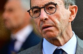 Emmanuel Macron visite l'Etat major interministériel de lutte contre la criminalité organisée (EMCO), à Nanterre