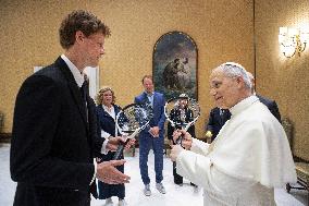 Pope Leo XIV Meets Tennis Champion Jannik Sinner - Vatican