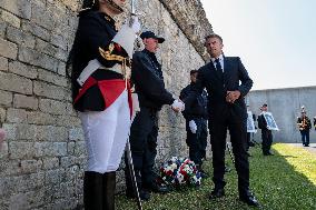 Macron at A Ceremony to Pay Tribute to The Two Dead Prison Officers - Caen