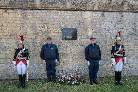 Macron at A Ceremony to Pay Tribute to The Two Dead Prison Officers - Caen