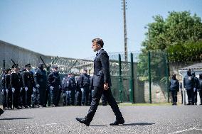 Macron at A Ceremony to Pay Tribute to The Two Dead Prison Officers - Caen