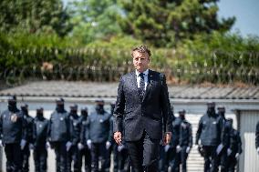 Macron at A Ceremony to Pay Tribute to The Two Dead Prison Officers - Caen