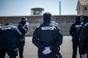Macron at A Ceremony to Pay Tribute to The Two Dead Prison Officers - Caen