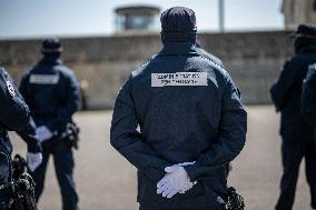 Macron at A Ceremony to Pay Tribute to The Two Dead Prison Officers - Caen