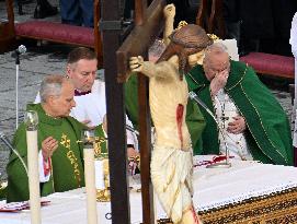 Future Pope Leo XIV and Pope Francis At A Mass on Feb. 2025 - Vatican