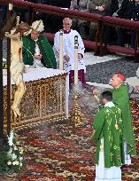 Future Pope Leo XIV and Pope Francis At A Mass on Feb. 2025 - Vatican