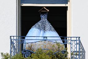 Cannes - Blue Dress On Hotel Martinez Balcony