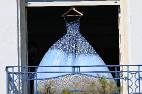 Cannes - Blue Dress On Hotel Martinez Balcony
