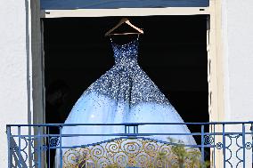 Cannes - Blue Dress On Hotel Martinez Balcony