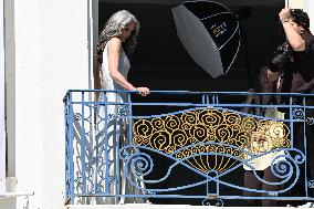 Cannes - Andy MacDowell On Hotel Martinez Balcony