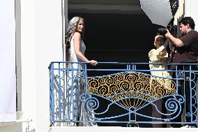 Cannes - Andy MacDowell On Hotel Martinez Balcony