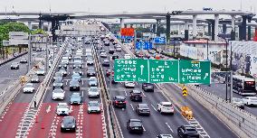 Vehicles Moving Slowly in Shanghai