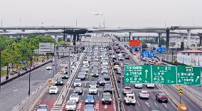 Vehicles Moving Slowly in Shanghai