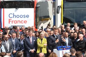 President Macron at the Daimler Buses Site - Meuse