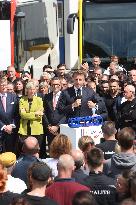 President Macron at the Daimler Buses Site - Meuse