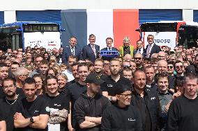 President Macron at the Daimler Buses Site - Meuse