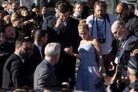 Cannes Scarlett Johansson, Colin Jost leave Hotel Marriott MP