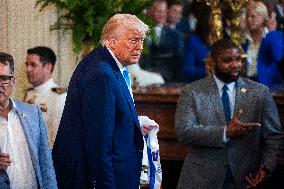 President Trump welcomes the 2025 NCAA Men's College Basketball Champions to the East Room