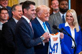 President Trump welcomes the 2025 NCAA Men's College Basketball Champions to the East Room