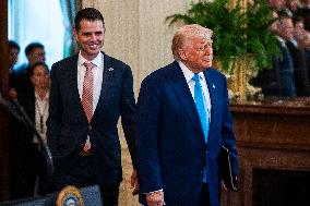 President Trump welcomes the 2025 NCAA Men's College Basketball Champions to the East Room