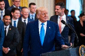 President Trump welcomes the 2025 NCAA Men's College Basketball Champions to the East Room