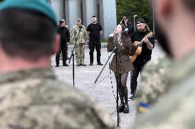 Inauguration of Marine Corps memorial sign in Kyiv