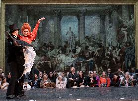 Moulin Rouge dancers perform at the Musee d'Orsay