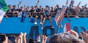 Napoli Team Bus Parades Along Seafront with Fans - Italy