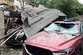 Aftermath of Russian night attack on Markhalivka village