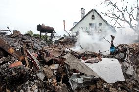 Aftermath of Russian night attack on Markhalivka village