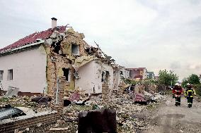 Aftermath of Russian night attack on Markhalivka village