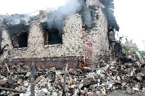 Aftermath of Russian night attack on Markhalivka village