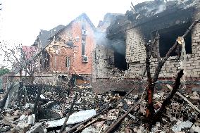 Aftermath of Russian night attack on Markhalivka village