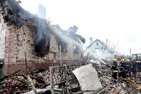 Aftermath of Russian night attack on Markhalivka village